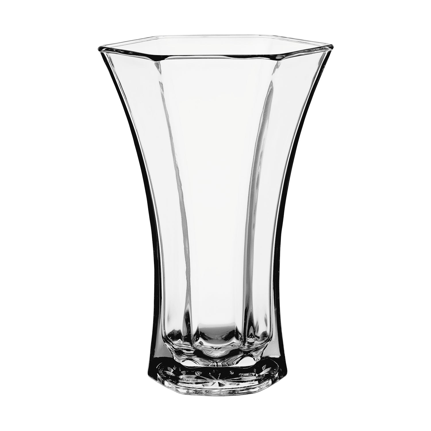 46 & Spruce flared glass vase 10 3/8 inch, ideal for showcasing stylish floral arrangements.