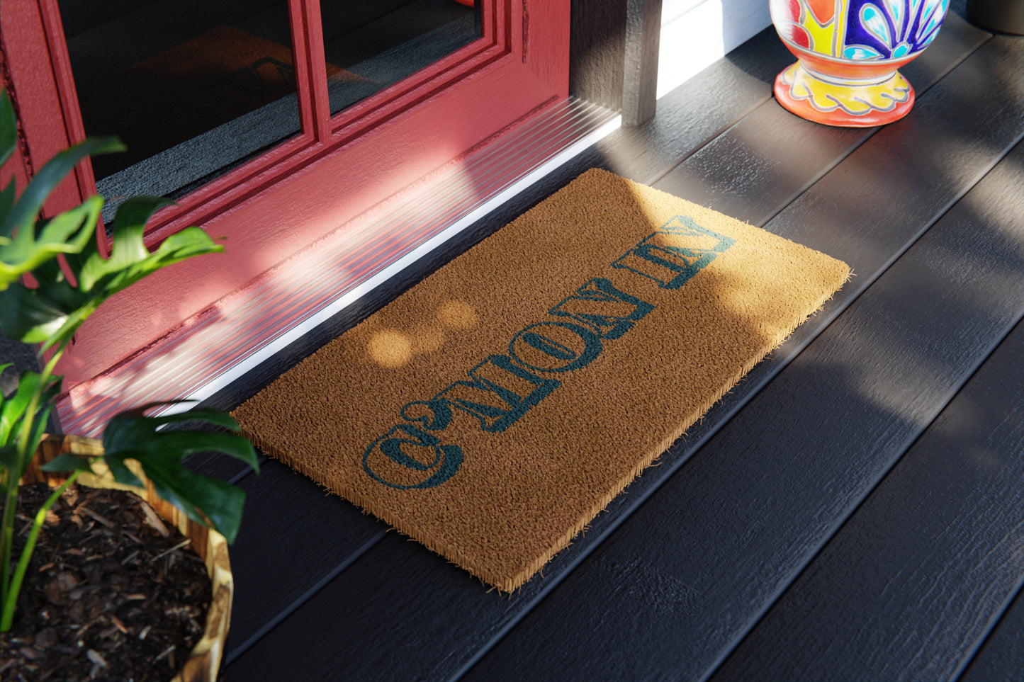 'C'mon In' Green Doormat - Natural Coir Mat