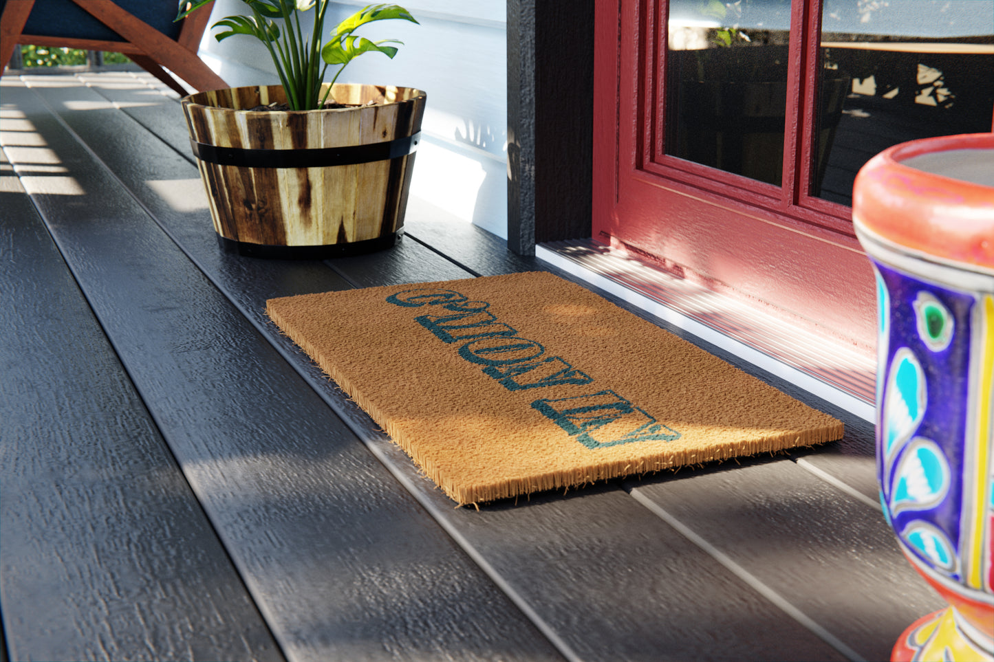 'C'mon In' Green Doormat - Natural Coir Mat