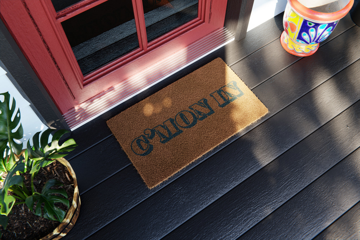 'C'mon In' Green Doormat - Natural Coir Mat