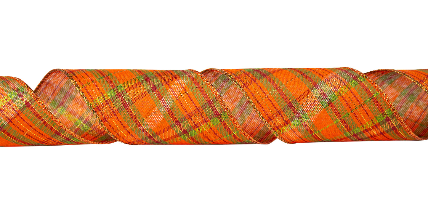 Pumpkin Plaid Fall Ribbon, #9 -- 50 Yard Rolls