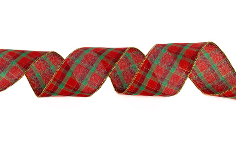 Santa Plaid Holiday Ribbon, #40 -- 50 Yard Rolls